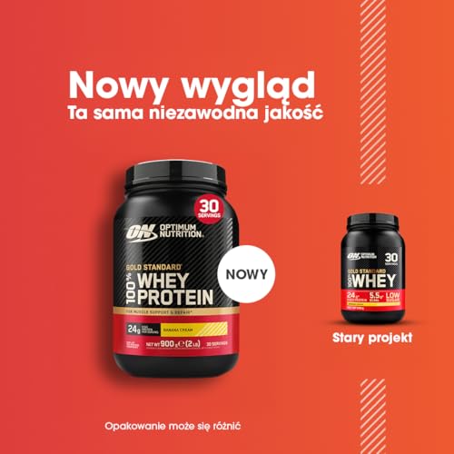 Optimum Nutrition Gold Standard 100% Whey Bia?ko Serwatkowe, Krem Bananowy, 900g, 30 Porcji, Opakowanie Może Się Różnić