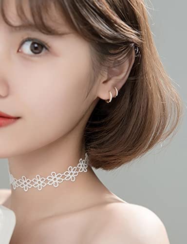 925 Sterling Silver Post Small Hoop Earrings Cubic Zirconia Huggie 14K Gold Plated Hoop Earrings,3 Pairs Cartilage Piercing Earrings Ear Cuff Tiny Hoop Earrings For Women Men 8Mm 10Mm 12Mm #TOP3