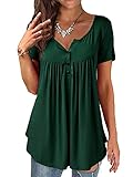  ORANDESIGNE Shirt Femme Fleurs Col en V été Casual Ample Grande Taille Manche Longue Tuniques Blouse Longue Chemisie Henri Hauts à Manches Courtes Tops Tee Shirt Automne Hiver B Vert XL