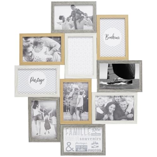 AltoBuy Pêle-mêle 10 Cadres Photo Effet Bois Naturel Blanc et Gris - VASLIA
