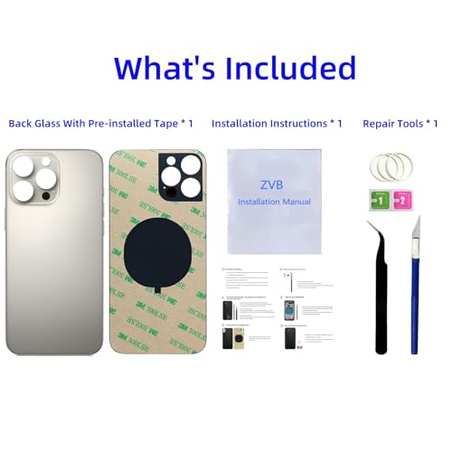 16 Pro Max Back Glass Replacement for iPhone 16 Pro Max Back Cover Glass (6.9 Inches) with Pre-Installed Tape + Installation Instruction + Repair Tools (Natural Titanium) by ZVB - Image 2