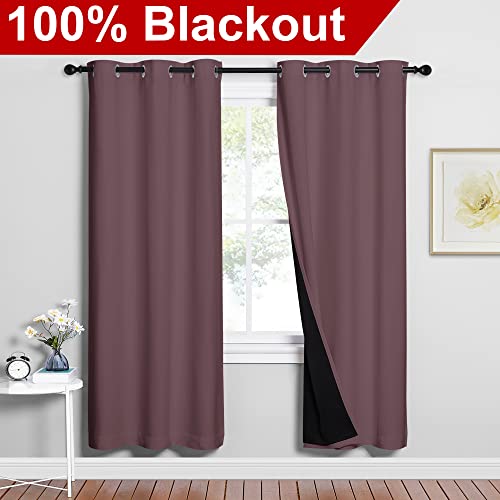 Image of NICETOWN 100% Blackout Window Curtain Panels, Full Light Blocking Drapes with Black Liner for Nursery, 72-inch Drop Thermal Insulated Draperies (Dry Rose, 2 Pieces, 42-inch Wide Per Panel)