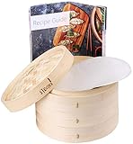 Steami - Bamboo Steamer (10 inch) 3 Tier with Liners and Recipe Guide