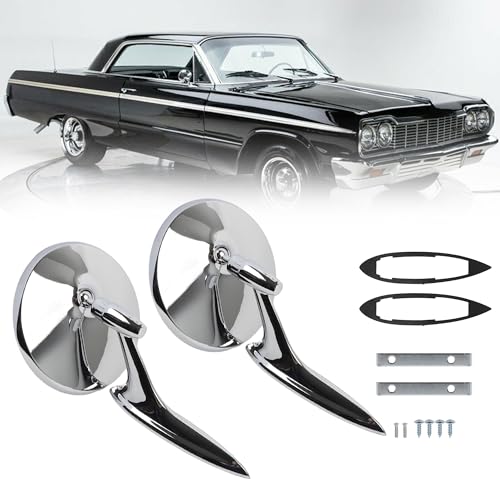 Dasbecan Round Bowtie Outside Rearview Mirrors Ribbed Base Compatible With 1963 1964 1965 Chevy Chevelle El Camino Impala Corvair Impala Nova Replaces654394765672