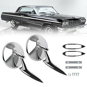 Dasbecan Round Bowtie Outside Rearview Mirrors Ribbed Base Compatible With 1963 1964 1965 Chevy Chevelle El Camino Impala Corvair Impala Nova Replaces# 654394765672