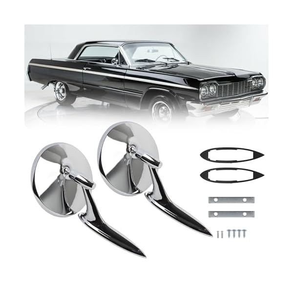 Dasbecan Round Bowtie Exterior Rearview Mirrors – Chrome Ribbed Base Side Door Mirrors