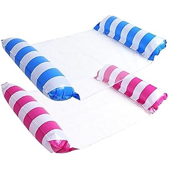 Pack of 2 Inflatable Water Hammock 4-in-1 Water Hammock Inflatable Swimming Bed Pool Water Air Mattress Lounge Chair Pool with Net Water Hammock Bed Lounger for Adults and Children
