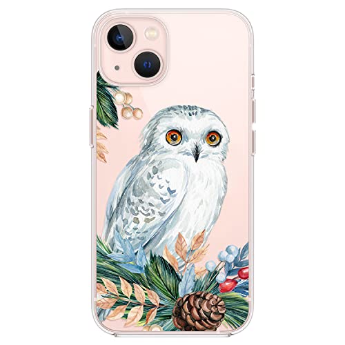 Blingy's Iphone 13 Case (6.1 Inch), Women Girls Fun Winter Owl Bird Cute Animal Design Transparent Soft Tpu Protective Clear Case Compatible For Iphone 13 6.1" (White Owl) #TOP2