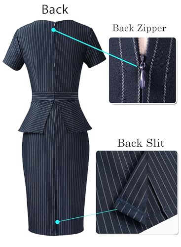 Image of VFSHOW Womens Pleated Crew Neck Peplum Work Business Office Church Bodycon Pencil Sheath Dress