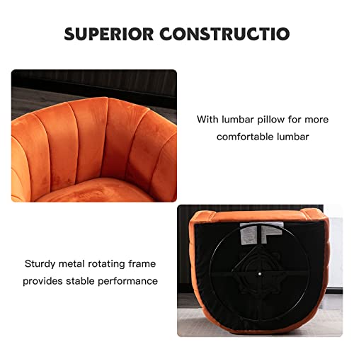 Anj Swivel Accent Chair With Plump Pillow, Modern Channel Velevt Accent Chair, Comfy Round Armchair, Swivel Barrel Chair For Nursery Living Room Bedroom (Orange) #TOP5