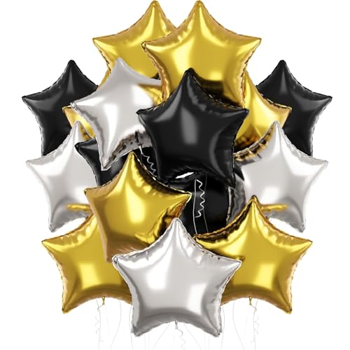 Ballons Étoile en Feuille Dorés, Noirs, Argentés Hélium, Ballons de Fête pour Anniversaire, Nouvel An et Réveillon, Décoration Festive - 25 Pièces