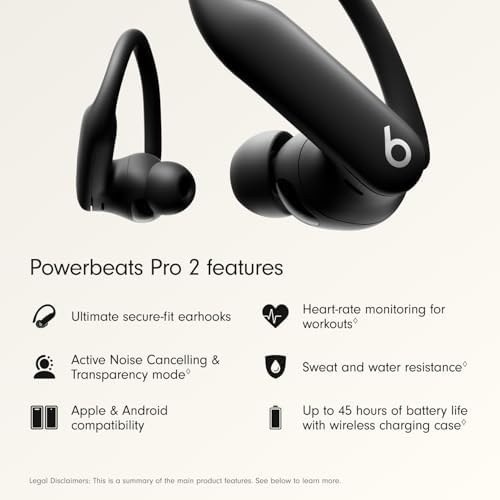 Beats Powerbeats Pro 2 Wireless Bluetooth Earbuds - Noise Cancelling, Heart Rate Monitor, IPX4, Up to 45H Battery & Charging Case, Works with Apple & Android - Jet Black - 1