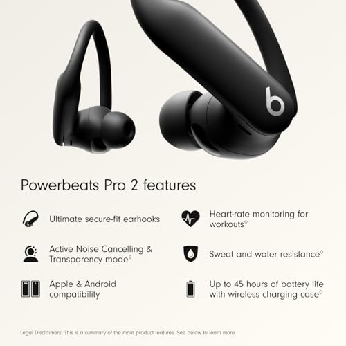 Beats Powerbeats Pro 2 Wireless Bluetooth Earbuds - Noise Cancelling, Heart Rate Monitor, IPX4, Up to 45H Battery & Charging Case, Works with Apple & Android - Jet Black