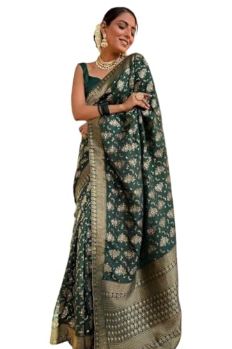 Saree Banarasi Jacquard vert élégant pour briller lors de vos soirées indiennes