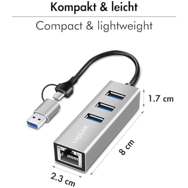 LogiLink UA0440 - адаптер USB-C 3.2 Gen 1 Hub to 5G Ethernet RJ45 с дополнительными 3 x USB-A