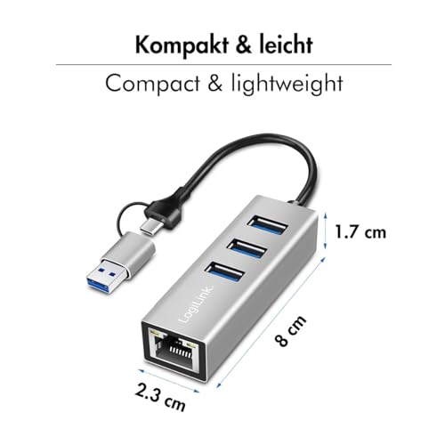 LogiLink UA0440 - USB-C 3.2 Gen 1 Hub a 5G Ethernet RJ45 adattatore con 3 USB A - Hub USB - Immagine 3