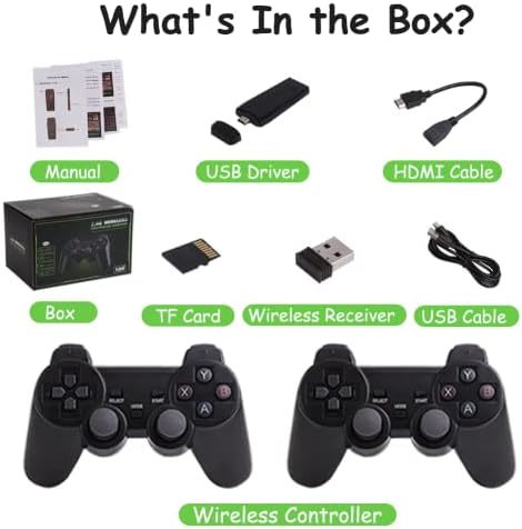 Gencokok Nostalgia Stick Video Game, Wireless Retro Game Console, Plug and Play Game Console Game Stick Support 4k 10000 Games, HDMI Output, Dual 2.4G Wireless Controllers (M8 64g (20000+ Games))