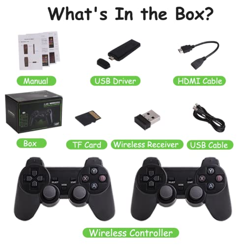 Gencokok Nostalgia Stick Video Game, Wireless Retro Game Console, Plug and Play Game Console Game Stick Support 4k 10000 Games, HDMI Output, Dual 2.4G Wireless Controllers (M8 64g (20000+ Games))