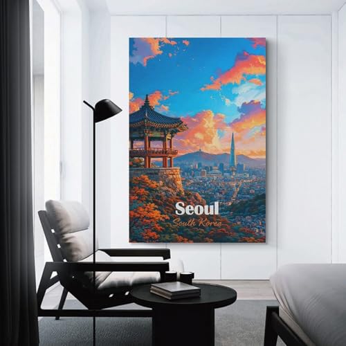 Toile Imprimée Seoul Cityscape Tableau Décoration Salon Chambre