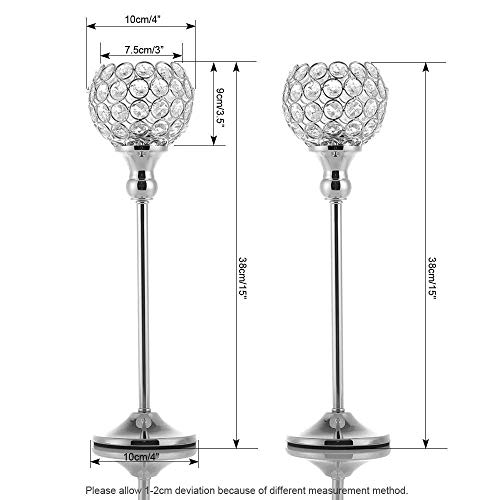 Vincigant Silver Crystal Pillar Candle Holders Set Of 2,15Inches Tall Coffee Table Decorative Centerpiece For Wedding Halloween Candlelight Dinner Vases #TOP7