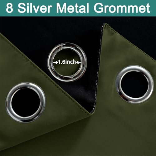 Image of Yakamok Green 100% Blackout Curtains, Total Blackout Lined Curtain Panels for Bedroom, 2 Thick Layers Grommet Top Thermal Insulated Blackout Drapes for Living Room(52Wx84L, Olive Green, 2 Panels)