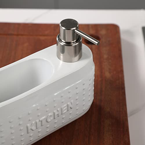 White Dish Detergent Dispenser For Kitchen Sink.ceramic Dishwashing Liquid Dispenser With Sponge Holder -21 Oz Large Capacity #TOP6