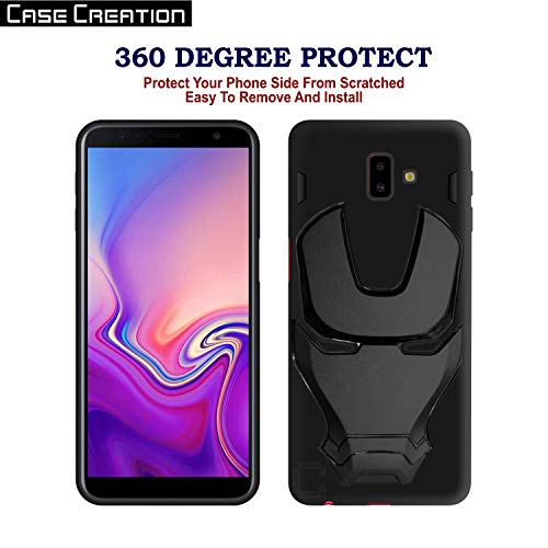 Image of COVERLY Official 3D Touch Feel Trending Marvel Avenger Logo Mask Soft Rugged Grip Iron Man Super Power Cartoon Movie Engraved Silicone Matte Back Cover for Samsung Galaxy J6+ 2018 -Black