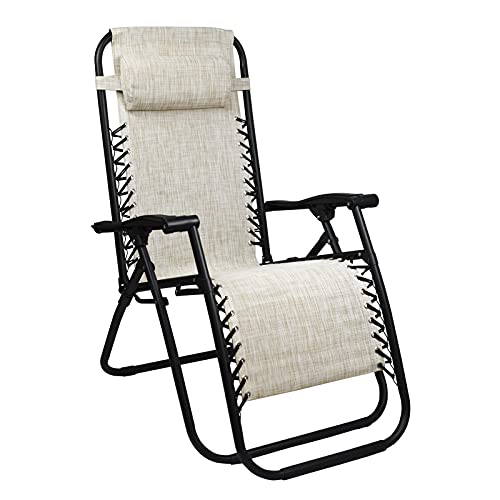 VIRSUS Sedia Gravity ''gravità zero'', poltrona relax pieghevole salvaspazio con tubi in acciaio reclinabile sedia a sdraio per piscina, lettino da spiaggia, poltrona da giardino (Avorio)