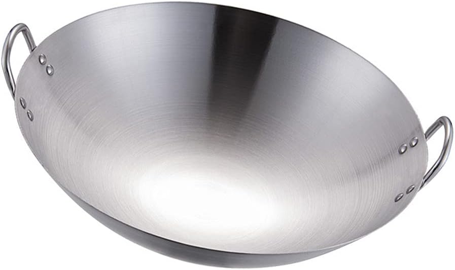 DOITOOL 12.6 Inch Stainless Steel Double Handle Wok Practical Cooking Frying Pan Round Bottom for Home Kitchen Stir Frying Meat and Vegetables