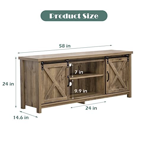 Gazhome Modern Farmhouse Tv Stand With Sliding Barn Doors, Media Entertainment Center Console Table For Tvs Up To 65”,2-Tier Large Storage Cabinets,Rustic Tv Stand For Living Room Bedroom,Light Grey #TOP2