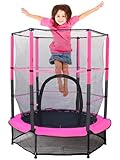 Kinder Trampolin 140 cm mit Sicherheitsnetz Robuster Stahlrahmen & Rahmenabdeckung Indoor/Outdoor Reißverschlussöffnung Ab 3 Jahre (Rosa)