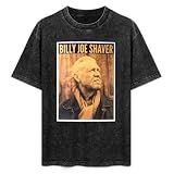 XiangGuFeiNiuWei Billy Joe Shaver Summer Casual Tee Short Sleeve Crew Neck Cotton Tops Unisex Washed Vintage T-Shirt Black XXXL
