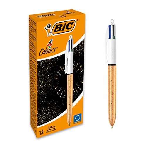 BIC 4 Couleurs lot de 12 stylos-bille rétractables pointe moyenne 1,0 mm fournitures bureau