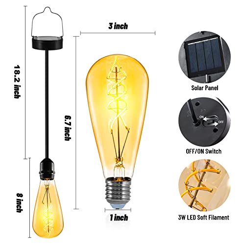Hanging Solar Lights Glass Edison Bulbs Solar Powered Lantern Outdoor Waterproof Led Garden Decorative Light For Patio Yard Tree 2 Pack #TOP1