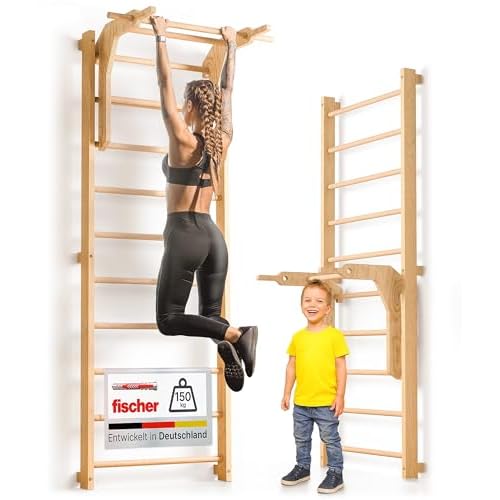 gurkler Sprossenwand für Erwachsene und Kinder - inkl. Klimmzugstange & Dip Extension - Kletterwand und Sprossenwand Kinderzimmer