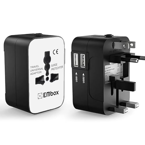 Image of Embox Universal Travel Adapter | All-in-One Worldwide Charger Adapter with Type C, USB & Type A Ports | Supports 224+ Countries | International Plug for Phone, Laptop, Gadgets (White & Black)