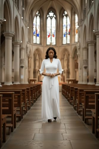 Image of FANDEE Maxi Dress for Women, Casual V Neck 3 /4 Sleeve Long Dresses with Pockets