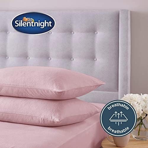Silentnight 100% Brushed Cotton Double Fitted Sheet and Matching Pillowcase Set Blush Pink - Easy Care Luxury Linen Bottom Bedsheet - Elastic Hem to Snugly Fit Around Your Mattress