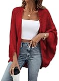 Sidefeel Women's Spring Cardigan Sweater Kimonos Boho Long Batwing Sleeve Summer Knit Open Front Lightweight Sweater Burgundy Large