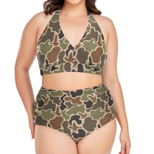 Exnundod Women Plus Size Bikini Set Duck Hunter Camouflage Two Piece Swimsuits High Waist Tummy Control Bathing Suit3