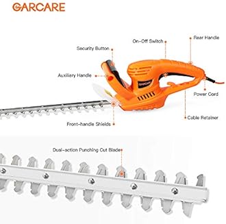 GARCARE Corded Electric Hedge Trimmer 500W Tree Cutter with 51cm Length & 16mm Cutting Width Blade and Blade Cover Included