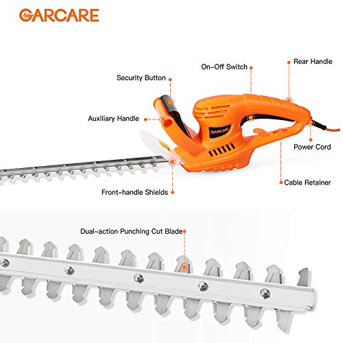 GARCARE Corded Electric Hedge Trimmer 500W Tree Cutter with 51cm Length & 16mm Cutting Width Blade and Blade Cover Included