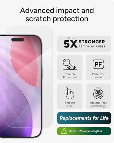 Image of ZAGG Glass Elite Screen Protector for iPhone 17 Pro - 5X Stronger Tempered Glass, ClearPrint Technology for Smudge Free Clarity, Smooth Feel, Full Coverage, InvisibleShield, Easy Two-Step Installation