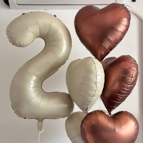 Image of Cream Number 2 Balloons,40 Inch 2 Balloons Giant Helium Foil Mylar Beige 2 Balloon Number for Birthday Party Anniversary Decorations