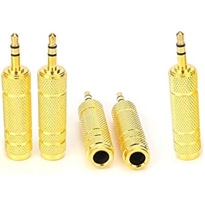 1/4'' to 3.5mm Stereo Headphone Adapter for Audio Connector Cable, 3.5mm(1/8'') Plug Male to 6.35mm (1/4'') Jack Female Stereo Adapter for Headphone, Amp Adapte -5PCS