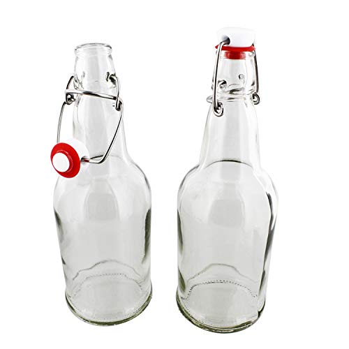 G Francis 16 oz Glass Bottles with Lids and Stoppers, 6-Pack - Flip Swing Top Bottle Set