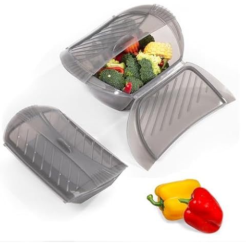 Microwave Cookware Steamer, Food Steamer for Cooking, 2Pcs Vegetable Steamer with Removable Rack for Vegetables Fish Prep Meal Food, 1.5QT & 0.75QT Steamer Cooker for Quick Dinner Meals, Grey Cover