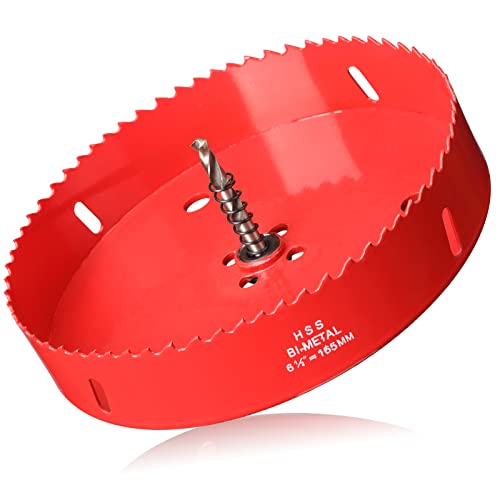 Hole Saw 6 1/2 (165mm) for Wood HSS Bi-Metal Hole Cutter with Pilot Drill Bit for Woodworking Ceiling Lights Installation and Drywall Punching