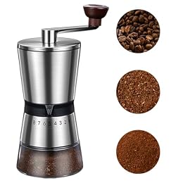 BOMANSI BOMS Manual Coffee Grinder - 8 Adjustable Coarseness Settings, Hand Crank Coffee Mill, Large Capacity, Portable Hand Coffee Grinder for Moka pot, French Press, Drip, Espresso, Gift