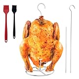 Fengzhe Stainless Removable Vertical Skewer Grill - Brazilian Barbecue Meat Spit Rack, with 1 Hook, 1 Spike, & 2 Brushes, Perfect for Grilling Steak, Whole Chickens, Whole Fish, Large Cuts of Meat.